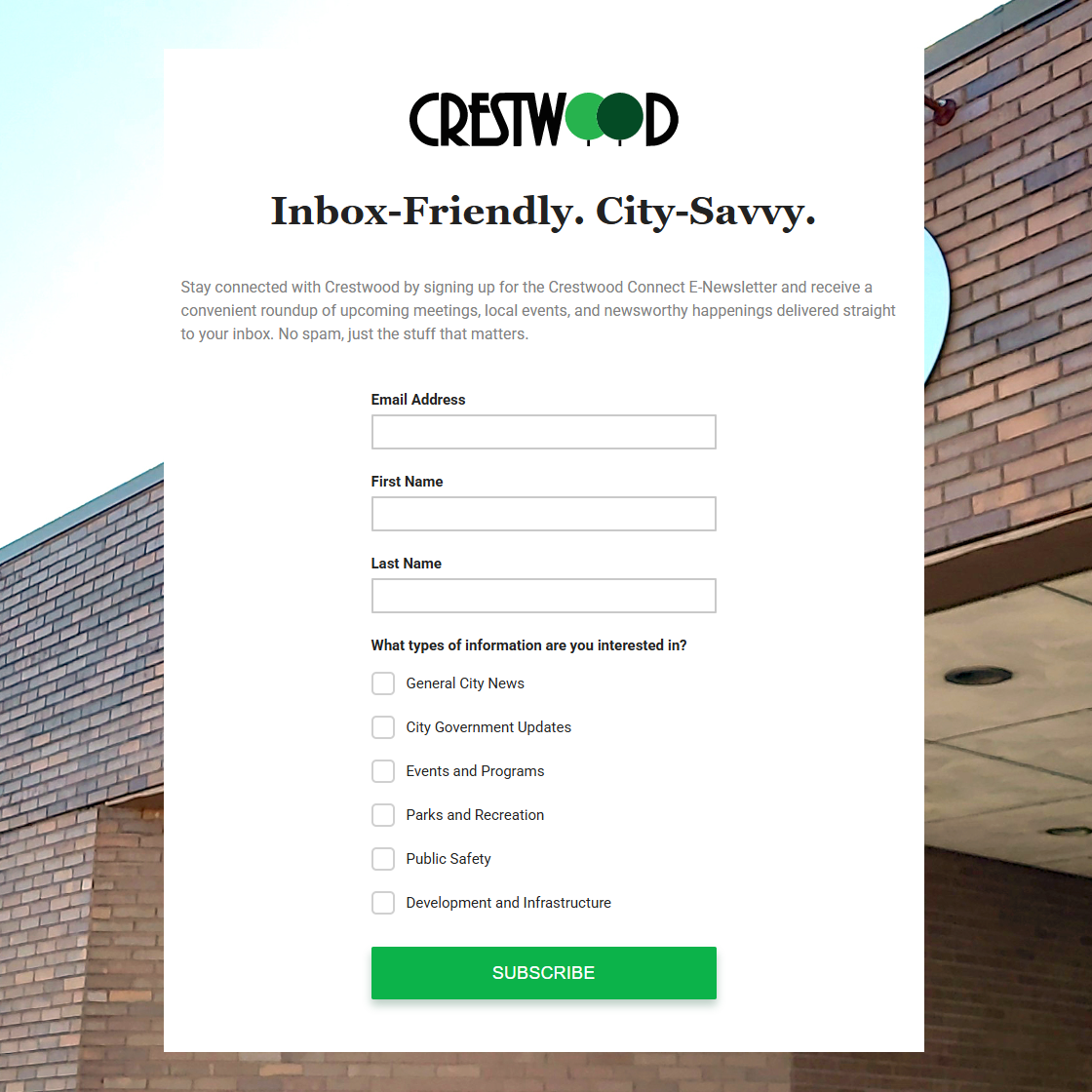 Crestwood Connect signup form